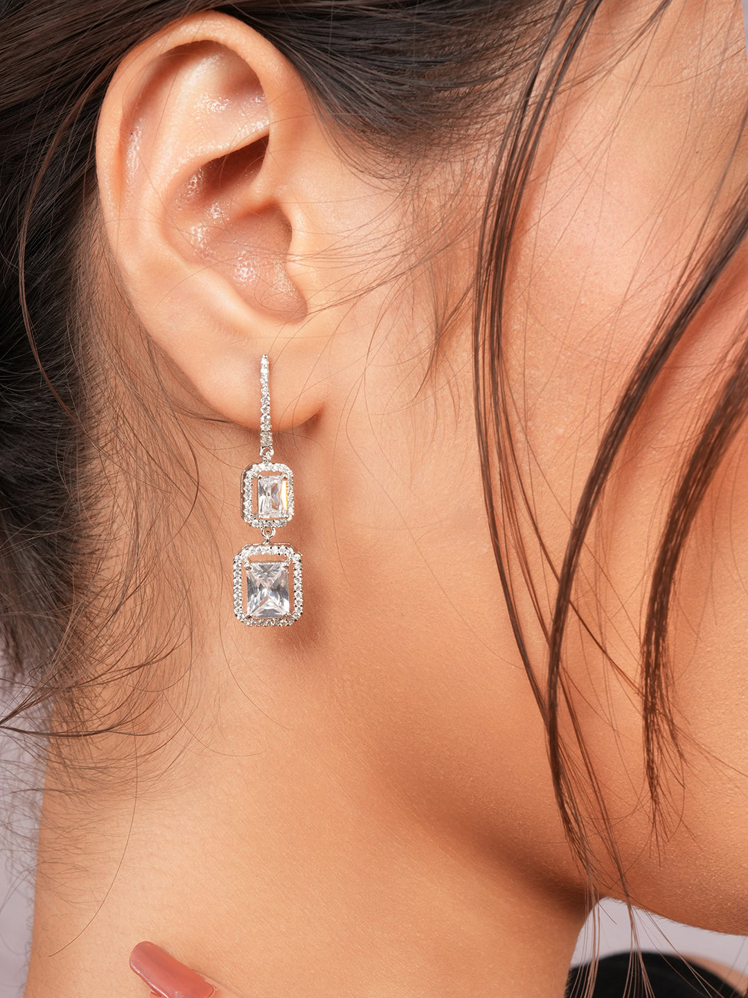 925 Sterling Silver Rhodium Plated Drop Dangler Bali Hoop Earrings